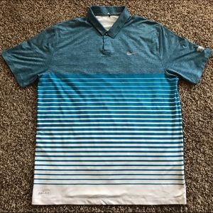 Nike Blue and White Striped Polo Shirt